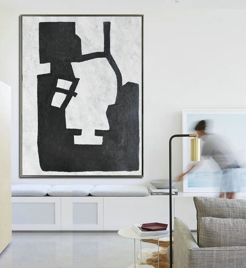 Large Abstract Art Handmade Painting,Black And White Minimal Painting On Canvas - Hand Painted Canvas Art